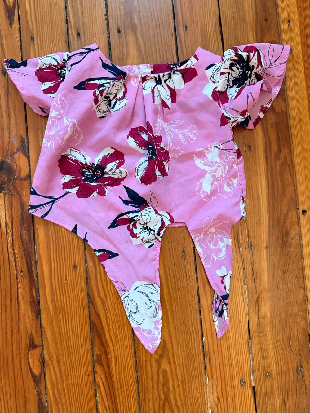 Girls Pink Floral Tie-Front Top